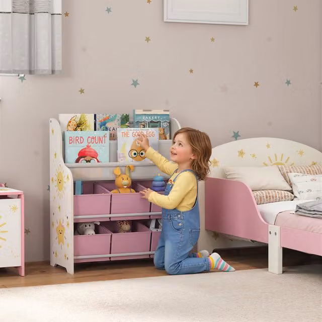 AIYAPLAY Kids Storage Unit with 6 Fabric Drawers, 2-Tier Sling Rack, Pink