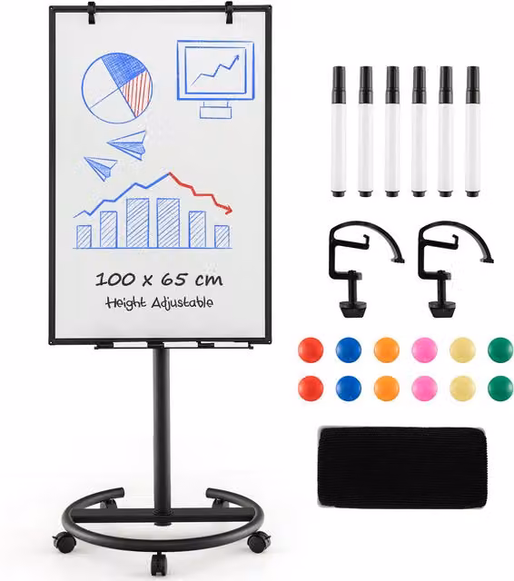 COSTWAY Mobile Whiteboard Dry Erase Board in Black and White
