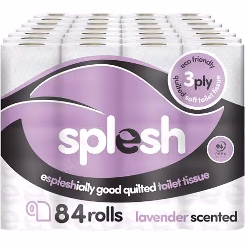 Cusheen Splesh Lavender Scented Toilet Roll 84 Rolls Bulk Family Pack, 3 Ply Quilted White Bathroom Tissue