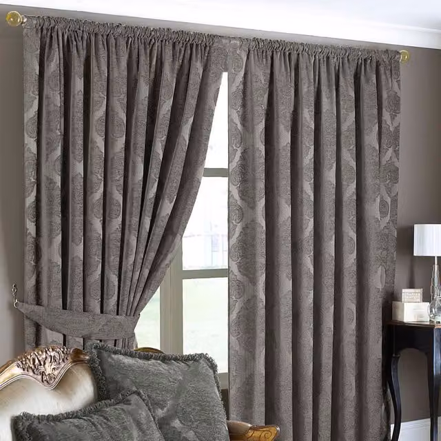Make It A Home Floral Jacquard Pencil Pleat Curtain Pair - Brown