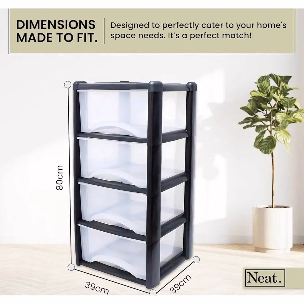 Neat Plastics SPETLEK 4 Drawer Large Storage Tower in Black Plastic – 2
