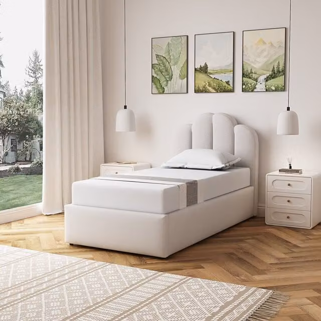 Artemis Home Ranson Upholstered Single Ottoman Bed Frame in Beige, W/D/H: 90 x 190 cm