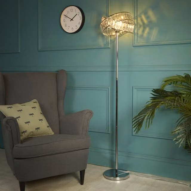 Lighting Collection 2 Band Chrome and Crystal Floor Lamp in Silver – 1