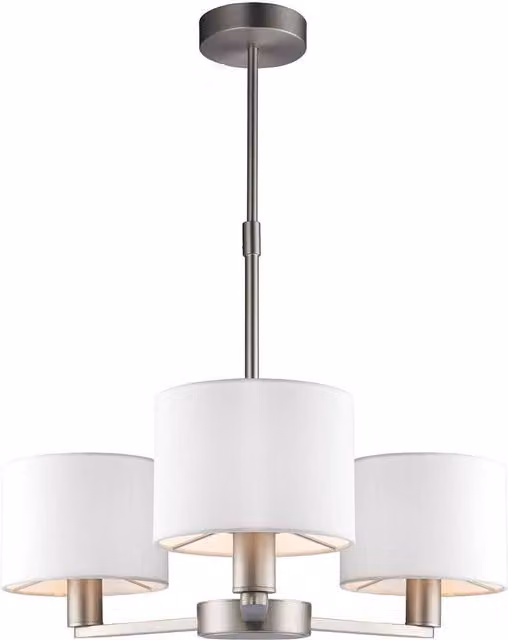 Netlighting Daley 3 Light Multi Arm Ceiling Pendant in Matt Nickel with Vintage White Silk Effect Shades and E14 Base