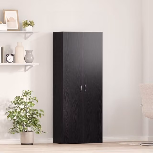 Berkfield Home Modern Black Oak Highboard with Hinged Doors and Internal Shelves, W/D/H: 60 x 32 x 153 cm – 1