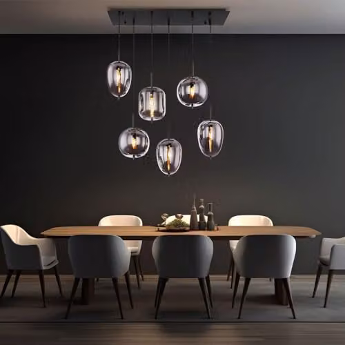 Globo Lighting Blacky Bar Pendant Light with 6 Smoke Grey Glass Shades and Black Metal Finish, W/D/H: 120 x 34 x 34 cm – 2