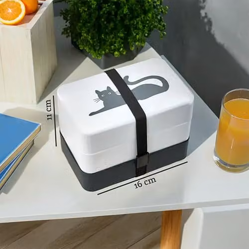Premier Housewares Grub Tub Cat Bento Lunch Box with Cutlery and Compartments, White and Grey – 3