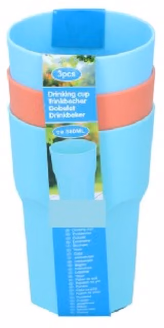 UMKY Stackable Plastic Camping Cup Set, 3 Pieces, Multicolour