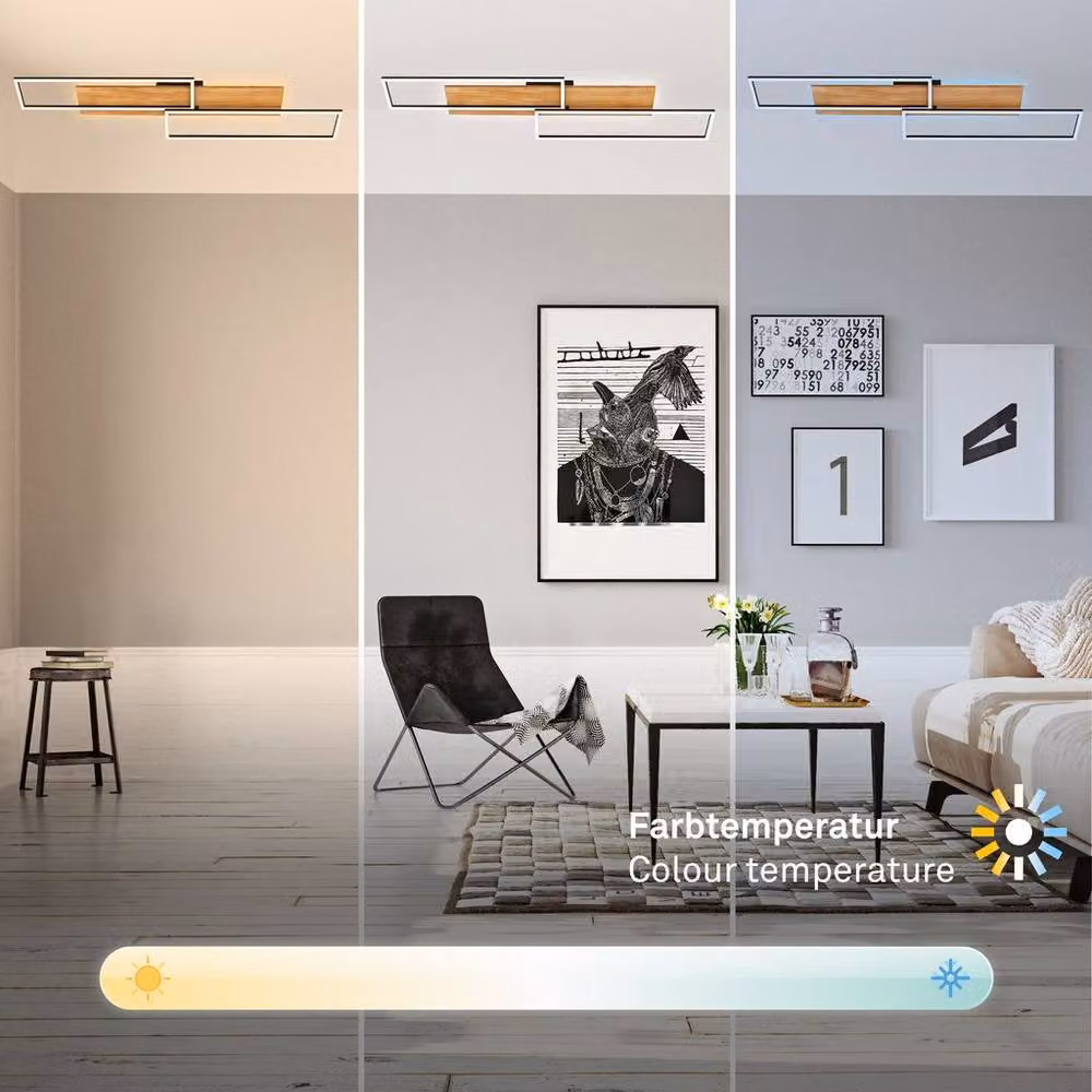 Briloner Modern LED Ceiling Light with Remote Control and CCT, 4100lm, Light Oak and Black – 4
