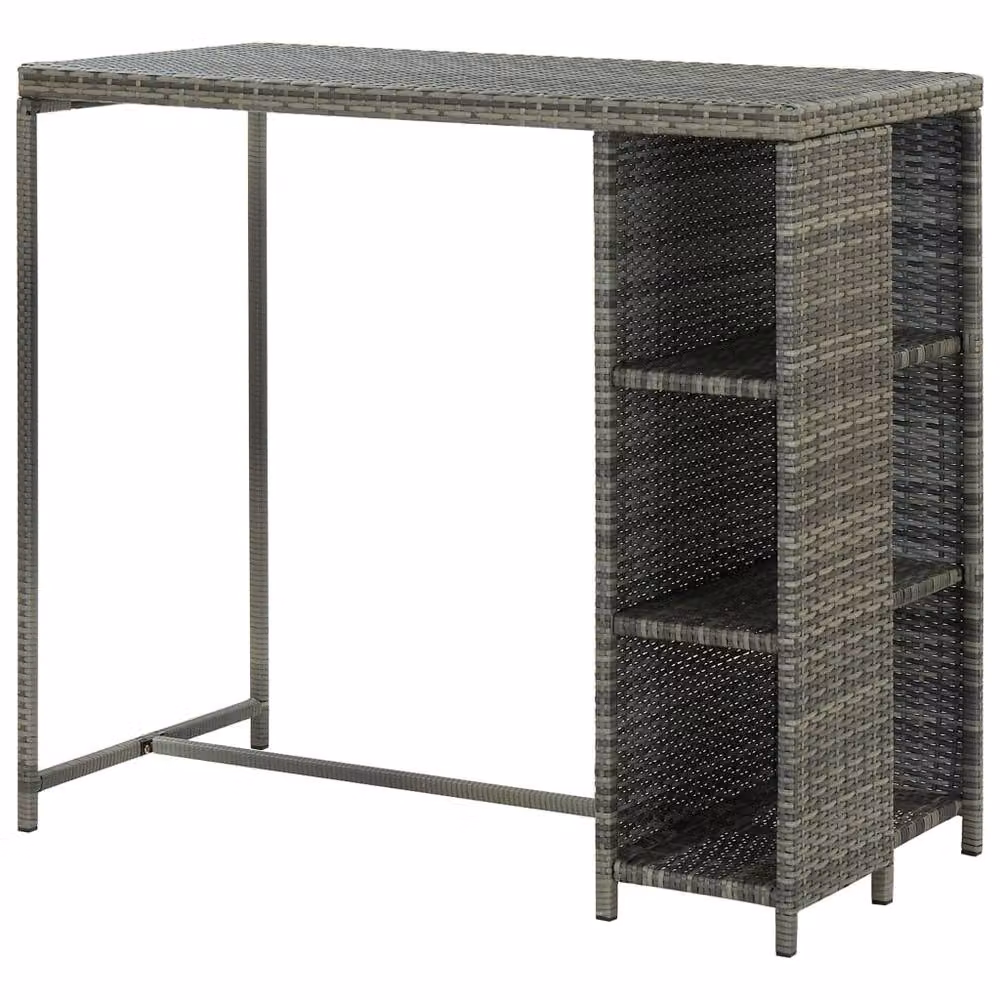 Berkfield Home Durable Poly Rattan Bar Table with Storage Rack in Grey, W/D/H: 120 x 60 x 110 cm – 3