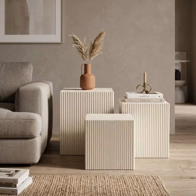 Garden Greatness Trio Square Ribbed Sand Display Pedestals in Beige, 3 Pack