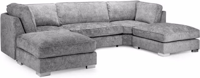 Furniture786Ltd Solana U-Shape Chenille Full Back Corner Sofa in Grey