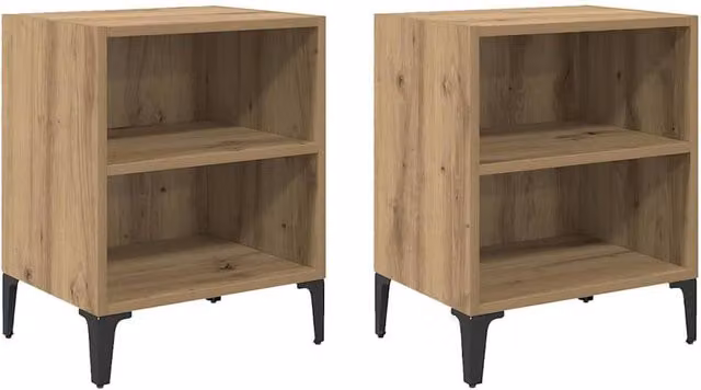 Berkfield Home Set of 2 Artisan Oak Bedside Cabinets in Brown, W/D/H: 40 x 30 x 50 cm