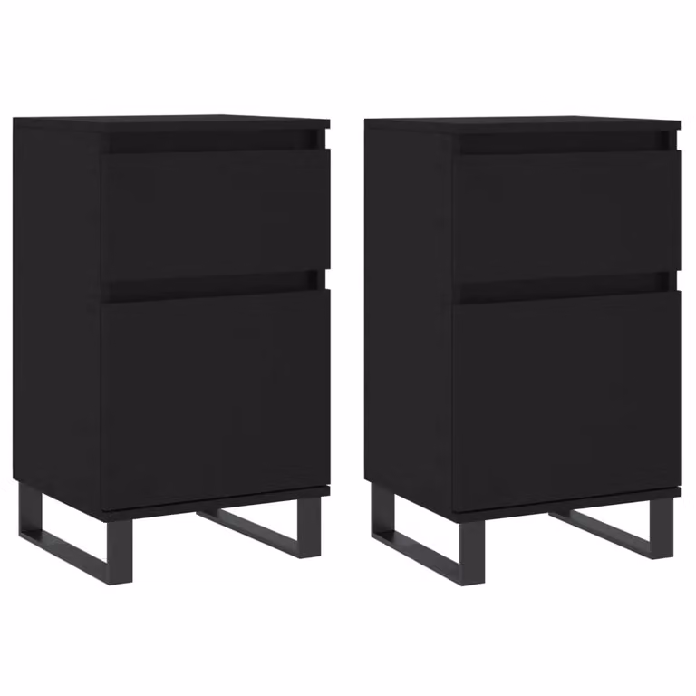 Berkfield Home Set of 2 Classic Black Sideboards in Matt Engineered Wood, W/D/H: 40 x 35 x 70 cm