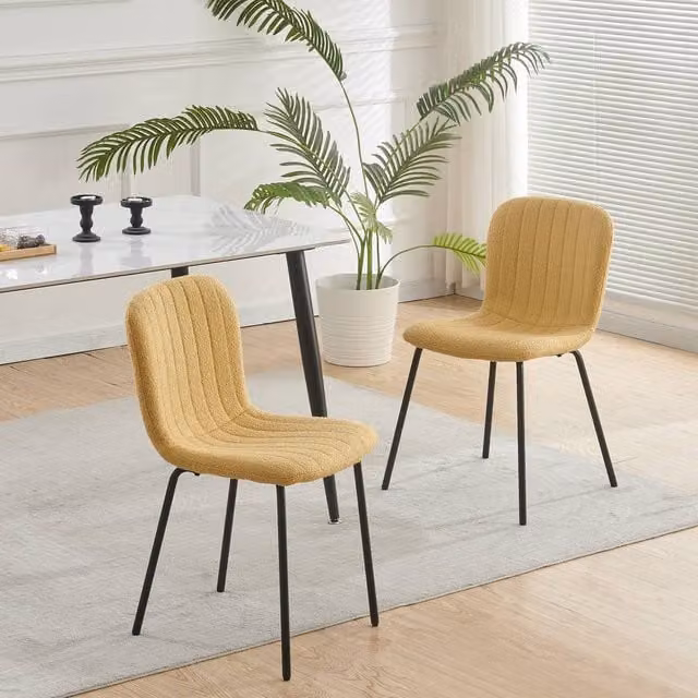 MCC Direct Bella Luxe Set of 2 Yellow Bouclé Fabric Dining Chairs with Metal Upholstered Frame