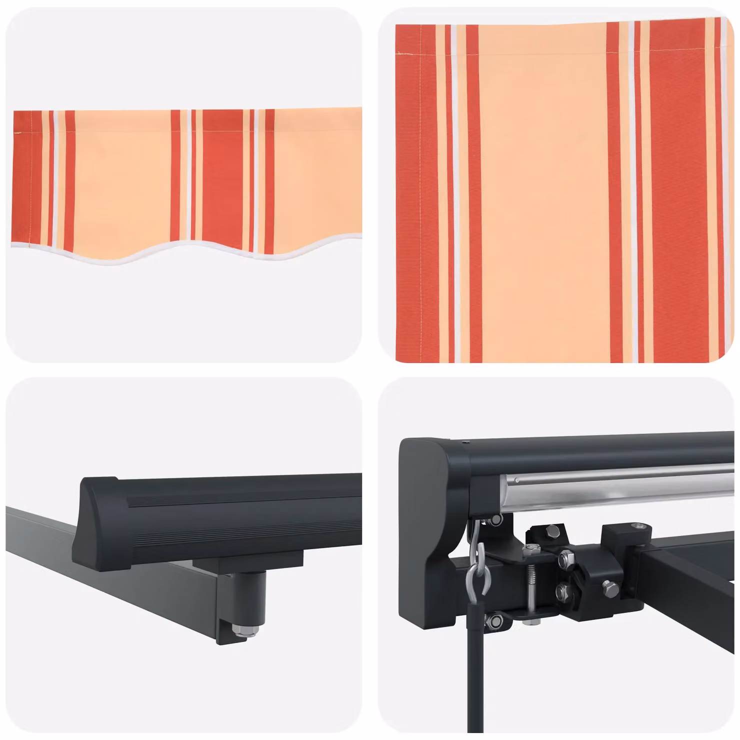 Berkfield Home Manual Retractable Folding Arm Awning in Yellow, Orange and Grey Striped, W: 300 cm, D: 250 cm – 3
