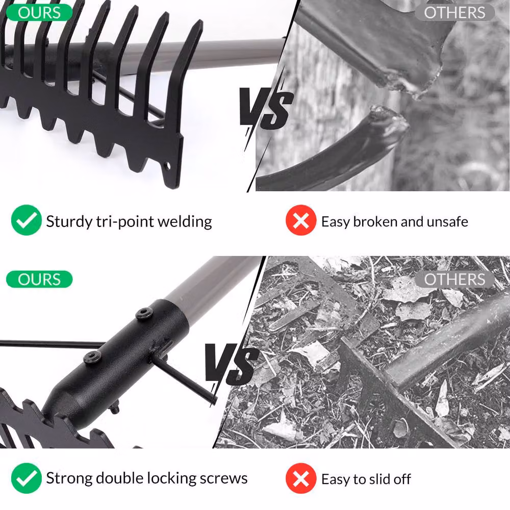 Walensee Heavy-Duty Bow Rake with 17 Steel Tines and Silver Stainless Steel Handle – 3