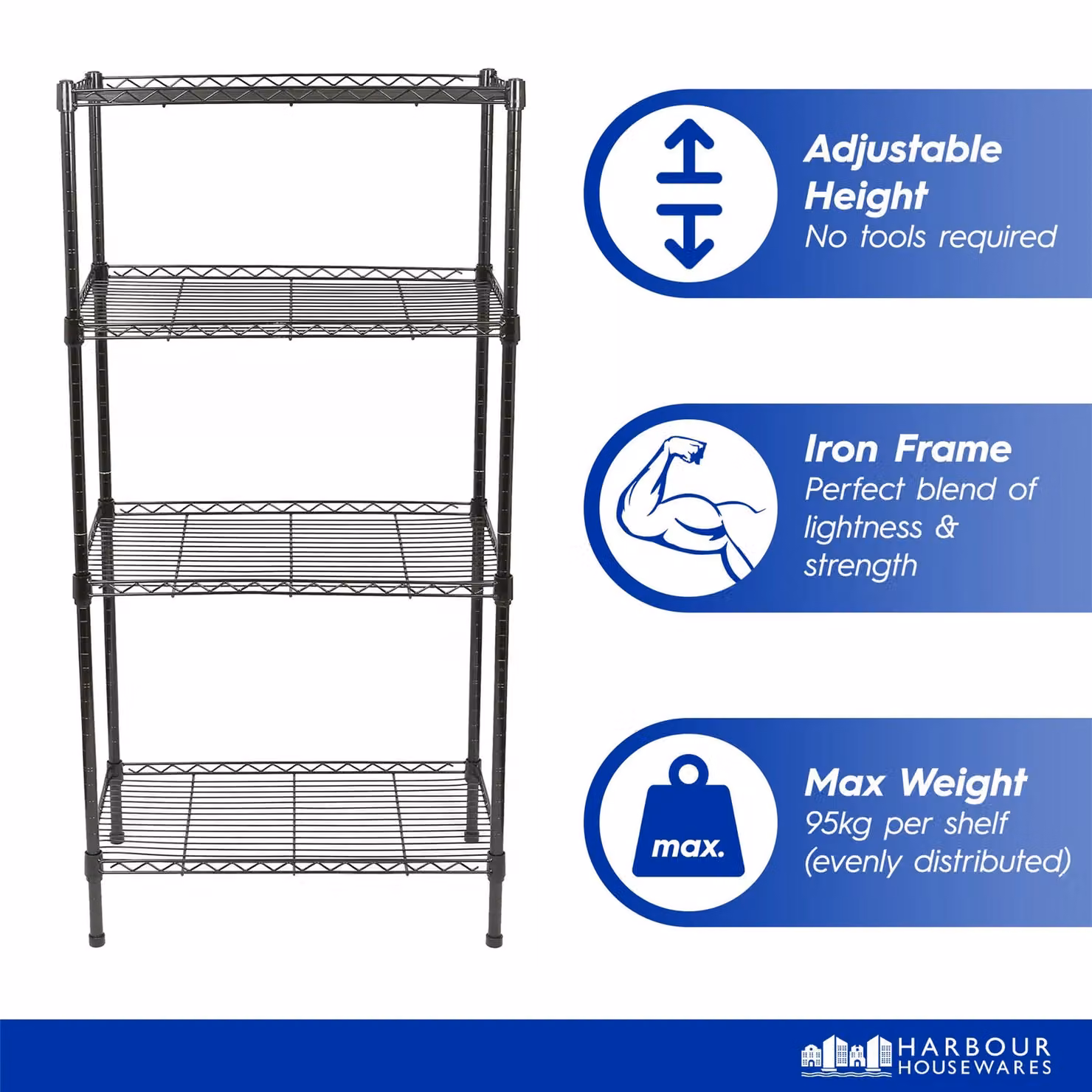 Harbour Housewares Set of 2 Black Metal Wire Shelving Units with 6 Adjustable Tiers – 2