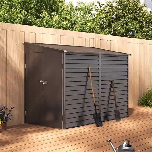 Livingandhome Steel Metal Garden Shed with Gable Roof, Double Doors and Side Vent in Black