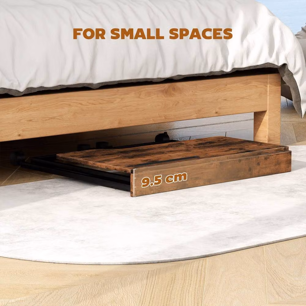Wyld Haus Zika Rustic Brown Folding Writing Desk with Lockable Castors W: 80 cm, H: 75 cm, D: 63 cm – 4
