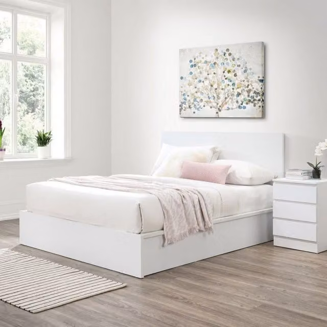 Birlea Oslo Upholstered Ottoman Bed Frame with Gas Lift Storage, White, W/D/H: 140 x 200 x 100.5 cm – 1