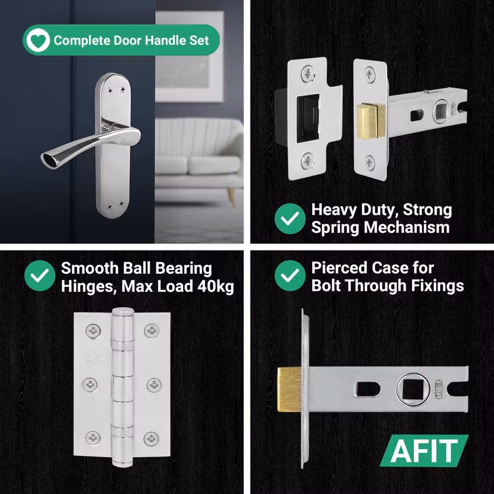 AFIT Chrome Twist Handle Latch Hinges Set with Novi Backplate in Metallic Silver, 15.0 x 15.0 cm – 3