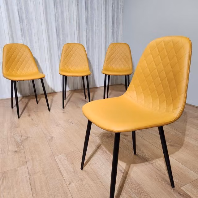 KOSY KOALA Set of 4 Mustard Dining Chairs in Stitched Faux Leather with Soft Padded Seats