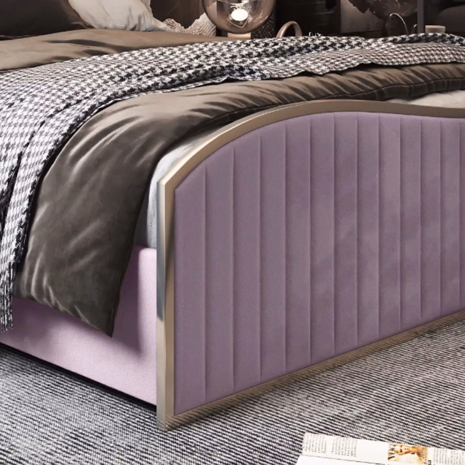 KDMD Darlington Double Velvet Upholstered Metal Designer Bed Frame in Pink, W/D/H: 140 x 200 cm – 4