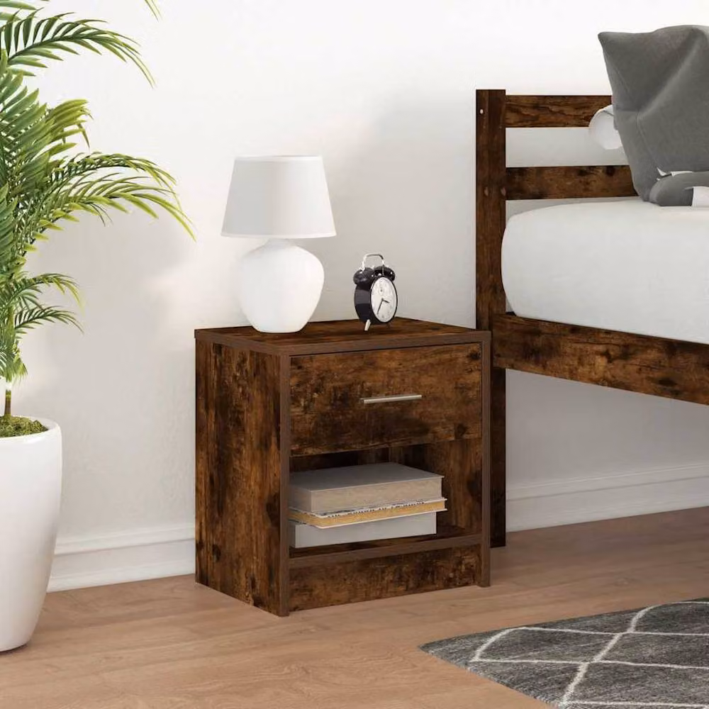 Berkfield Home Bedside Cabinet with Drawer in Smoked Oak Brown, W/D/H: 39 x 28 x 41 cm – 2
