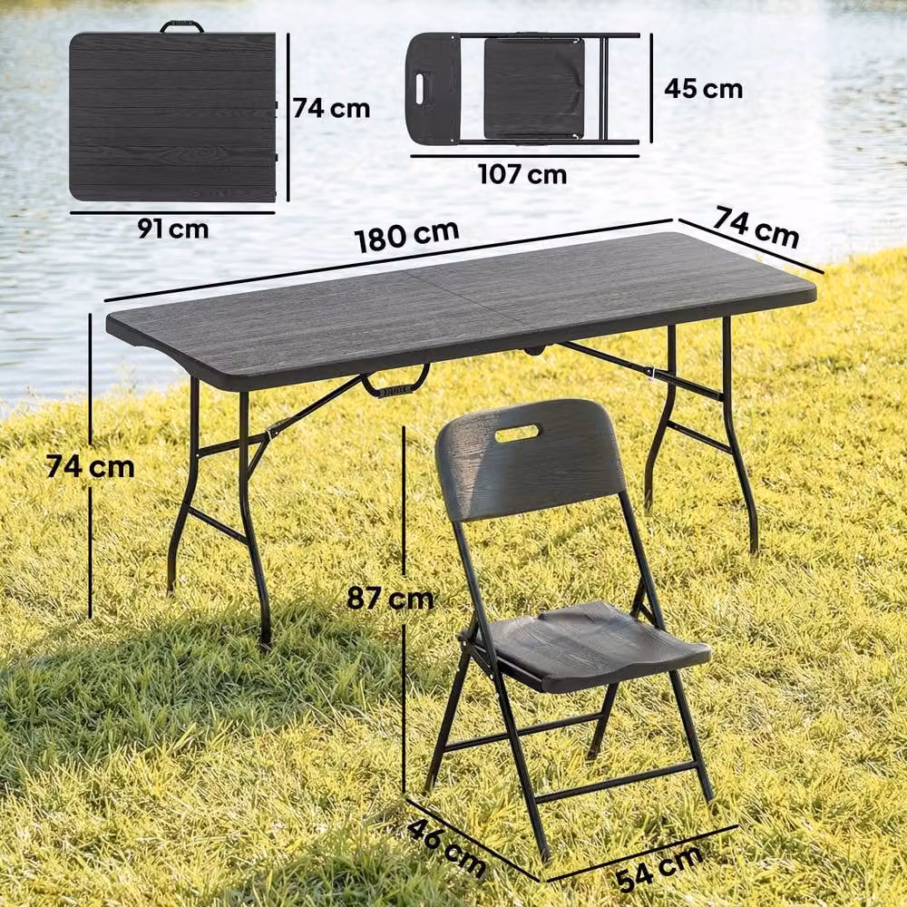Outsunny 5 Piece 6ft Foldable Picnic Table and Chairs Set in Black, W: 180 cm, D: 70 cm, H: 74 cm – 3