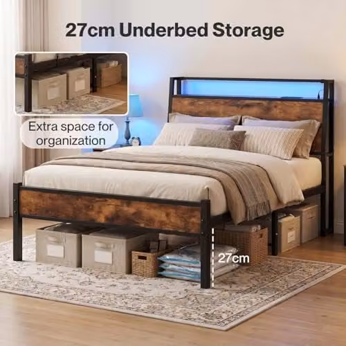 Levede 3ft Single Bed Frame in Black with LED Lights, Charging Station and Storage Headboard, W/D/H: 90 x 190 cm – 5