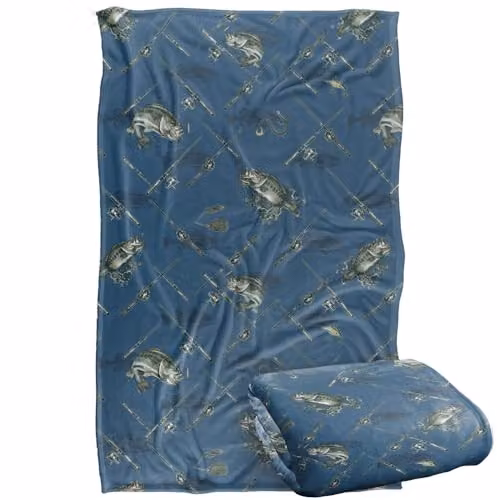 JQ Licensing Action Bass Fishing Pattern 2 Silky Touch Super Soft Fleece Throw Blanket, Multicolour, W: 91 cm, D: 147 cm – 1