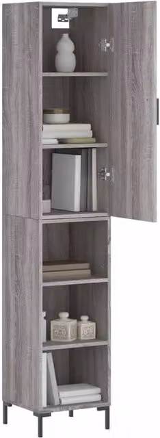 Berkfield Home Modern Grey Highboard with Hinged Doors and Internal Shelves, W/D/H: 34.5 x 34 x 180 cm