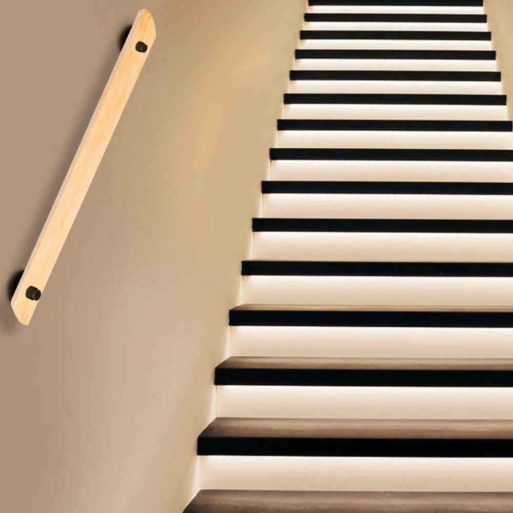 VOGREX Solid Wood Wall Mount Stair Handrail Safety Grab Rail, Beige, Length: 100 cm – 2