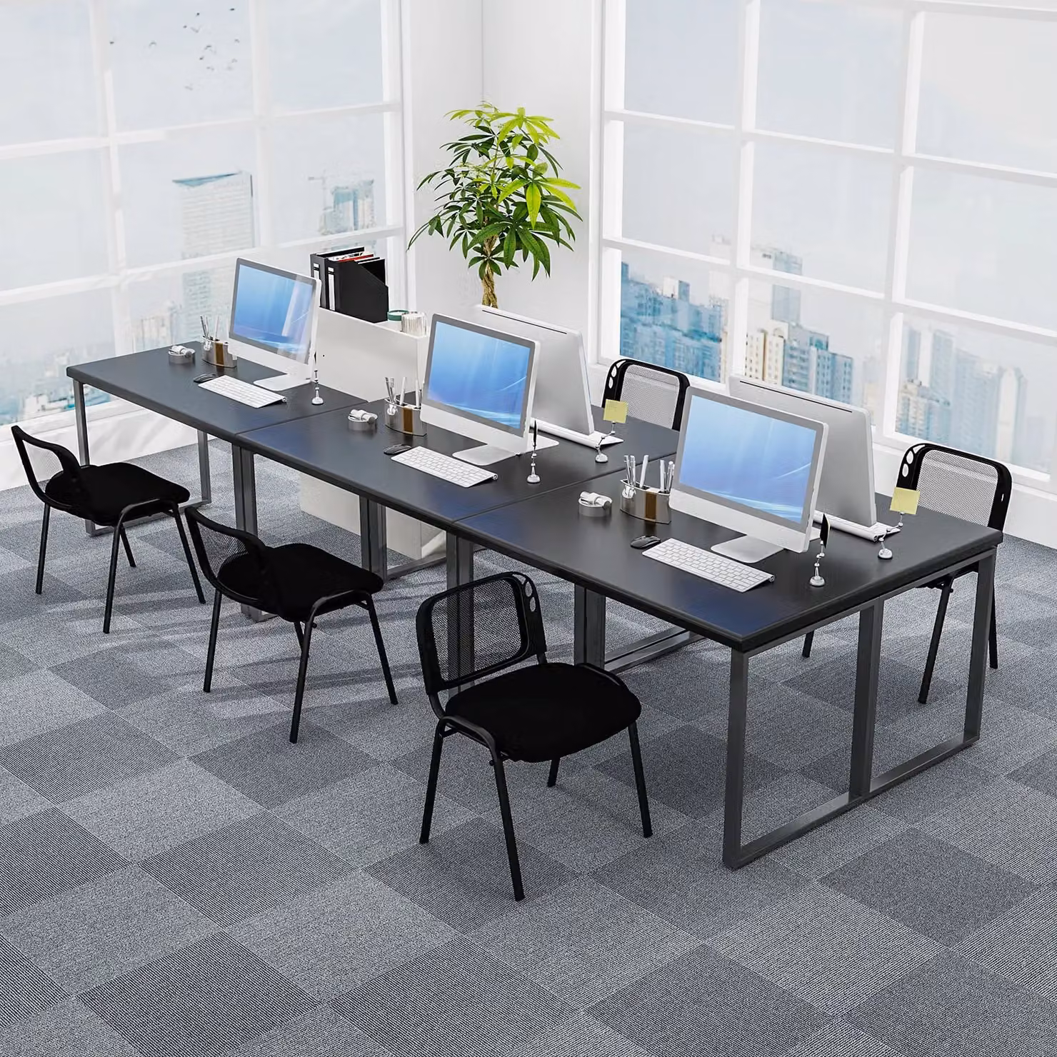 Costway Set of 5 Stackable Black Fabric Reception Guest Chairs with Metal Frame – 3