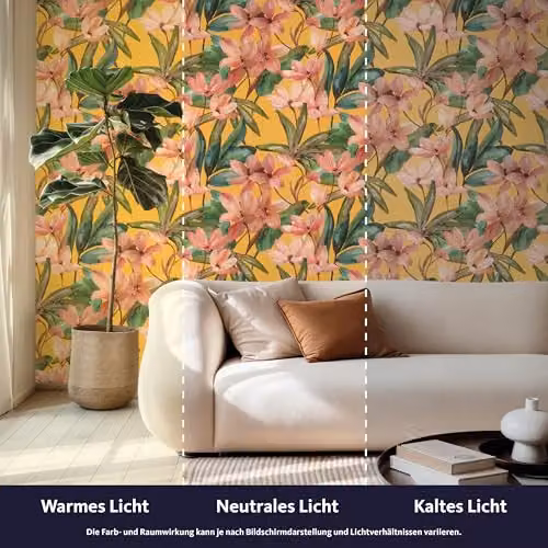 Rasch Magnolia Floral Self-Adhesive Textured Wallpaper in Yellow, Pink, Green and Gold – 4