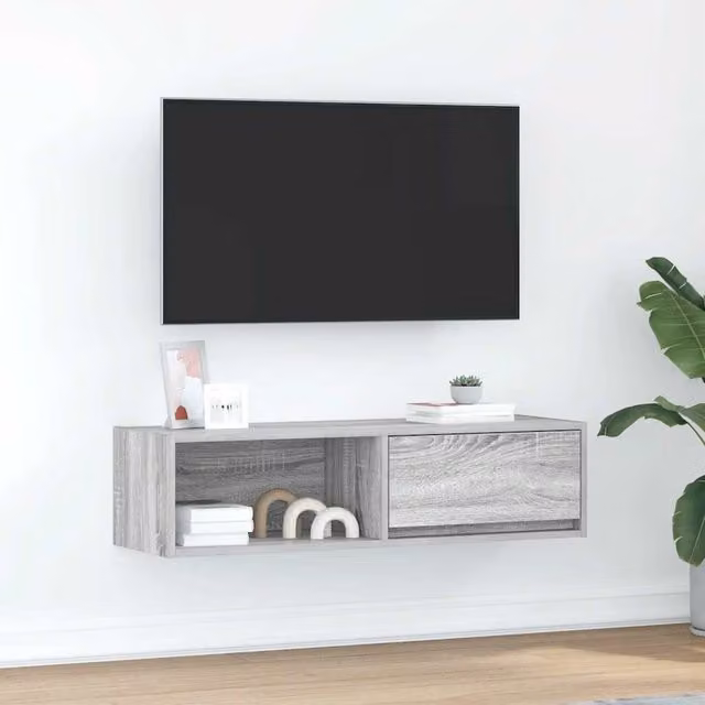 Berkfield Home Modern Grey Sonoma TV Cabinet, W: 100 cm, D: 31 cm, H: 25.5 cm – 1