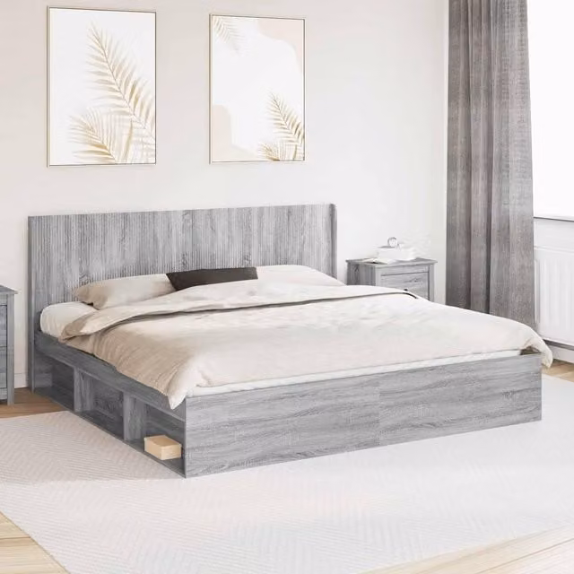 Berkfield Home Modern Bed Frame with Headboard and Side Compartment Storage, Grey, W/D/H: 180 x 200 cm