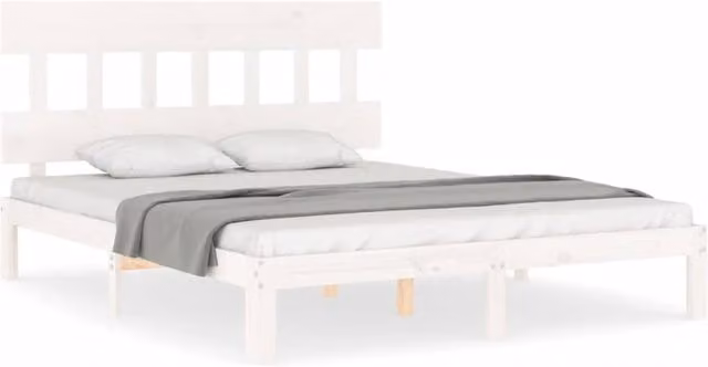Berkfield Home Solid Wood Bed Frame with Headboard in White, W/D/H: 160 x 200 cm – 1