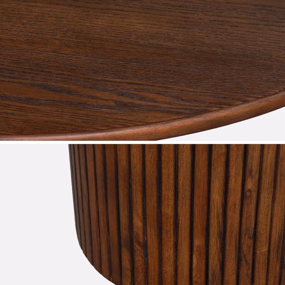 sweeek Round Rubberwood and Oak Veneer Dining Table with 4 Seats in Dark Brown, Diameter: 115 cm, Height: 71 cm – 5
