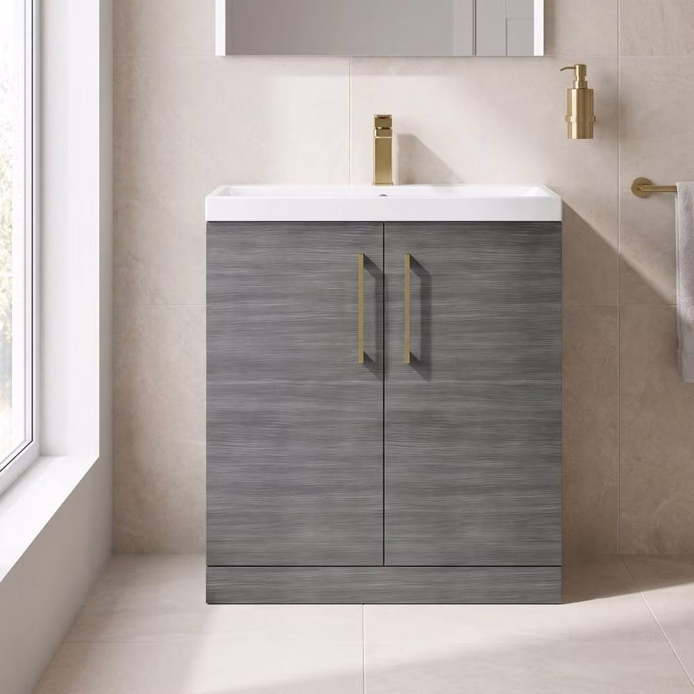 Balterley Anthracite Woodgrain 2-Door Bathroom Floor Vanity Unit with Basin, Width: 80 cm – 2