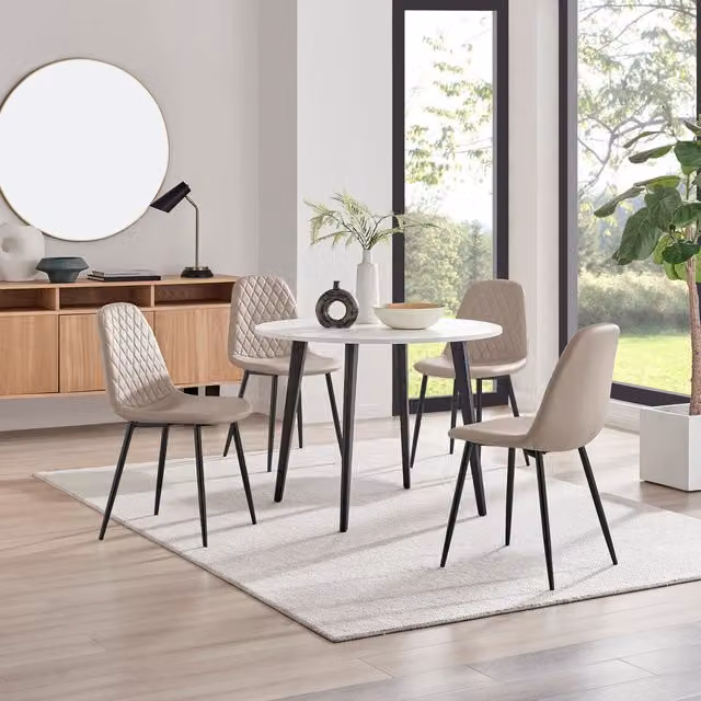 FurnitureboxUK Koko White Melamine Round Dining Table and 4 Corona Black Leg Chairs in Cappuccino