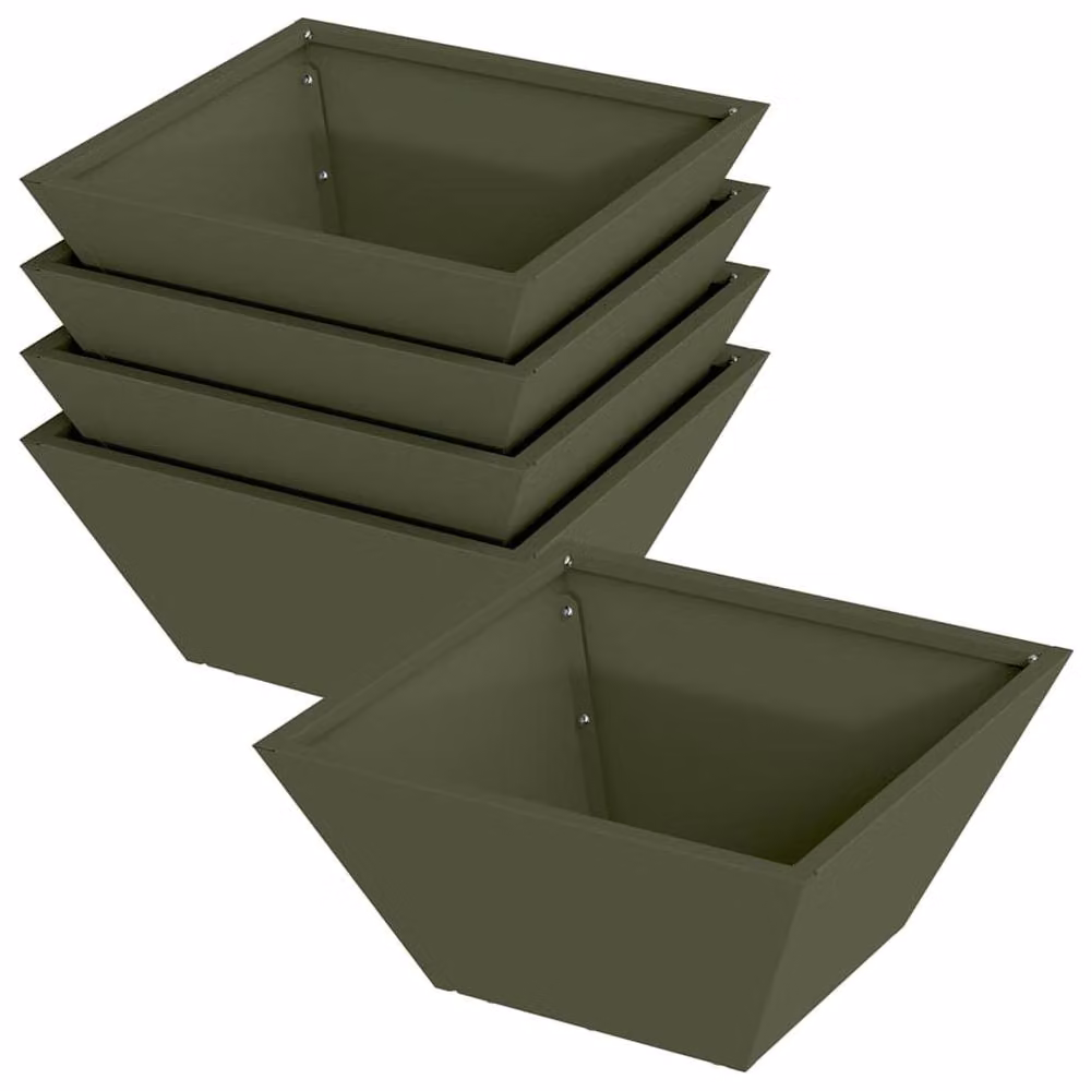 Berkfield Home 5 Piece Steel Planter Tub Set in Olive Green, W/D/H: 35 x 35 x 15 cm – 3