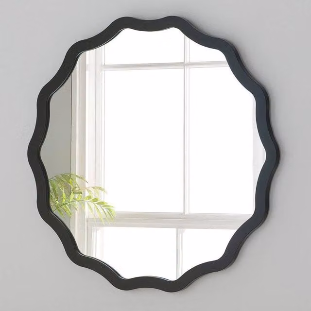 Yearn Mirrors Black Ripple Framed Circular Wall Mirror, Diameter: 120 cm