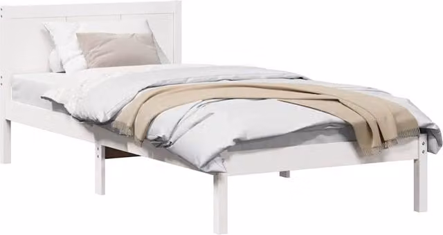 Berkfield Home White Lacquered Solid Pine Bed Frame, W: 75 cm, L: 190 cm
