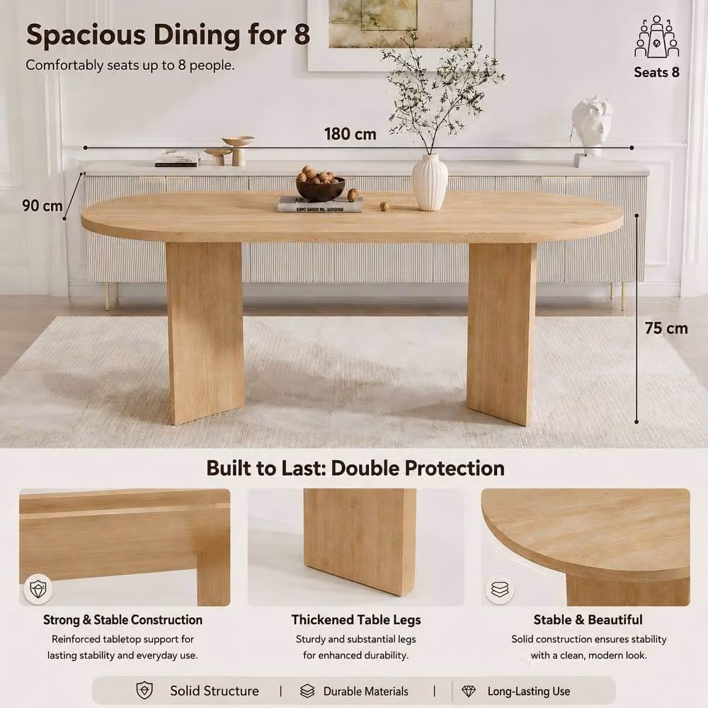 ModernLuxe Modern Oval Dining Table in Brown with Pedestal Base, W: 180 cm, D: 90 cm, H: 75 cm – 4