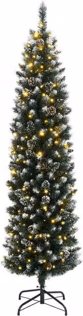 Berkfield Home Realistic Artificial Slim Christmas Tree with 300 LEDs, Green, Height: 210 cm
