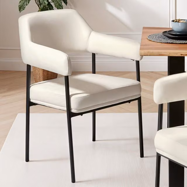 Tectake Doe Upholstered Armchair in White with Metal Legs, Height: 85 cm