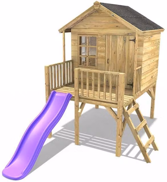 Rebo Wooden Garden Playhouse with 6ft Slide and Deck, Purple, W/D/H: 152.4 x 152.4 x 152.4 cm