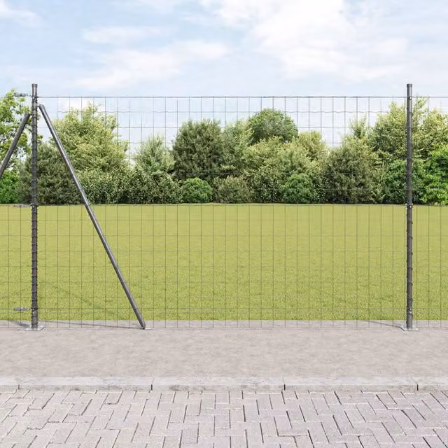 Berkfield Home Euro Fence with 7 Flanged Posts, Galvanised Steel, Silver, W: 10 m, H: 1.4 m